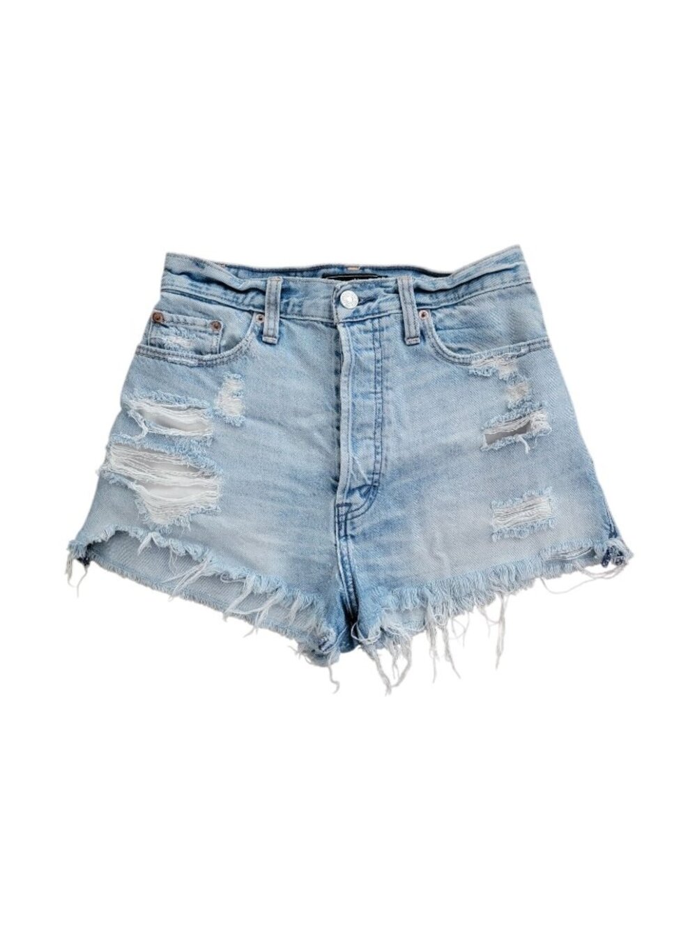 Abercrombie & Fitch Womens Distressed Denim High Waisted Button Fly Shorts Sz 24